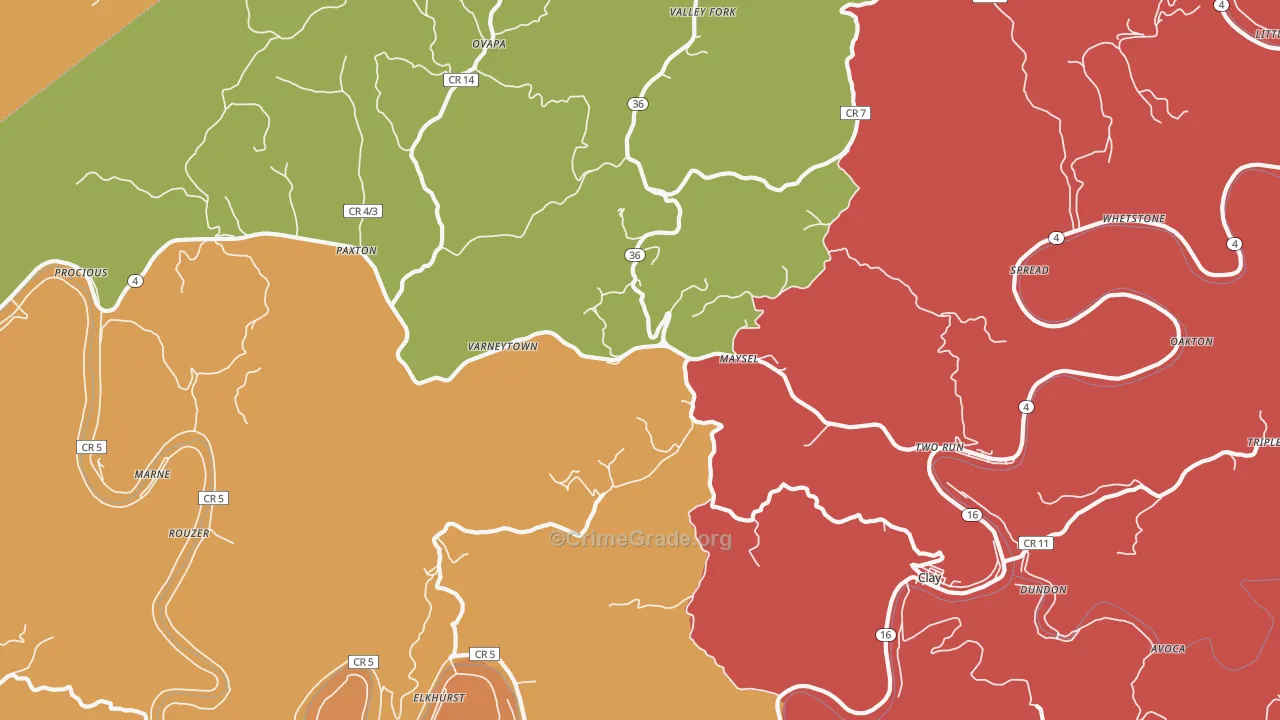 Maysel, WV Map of Robbery Rates