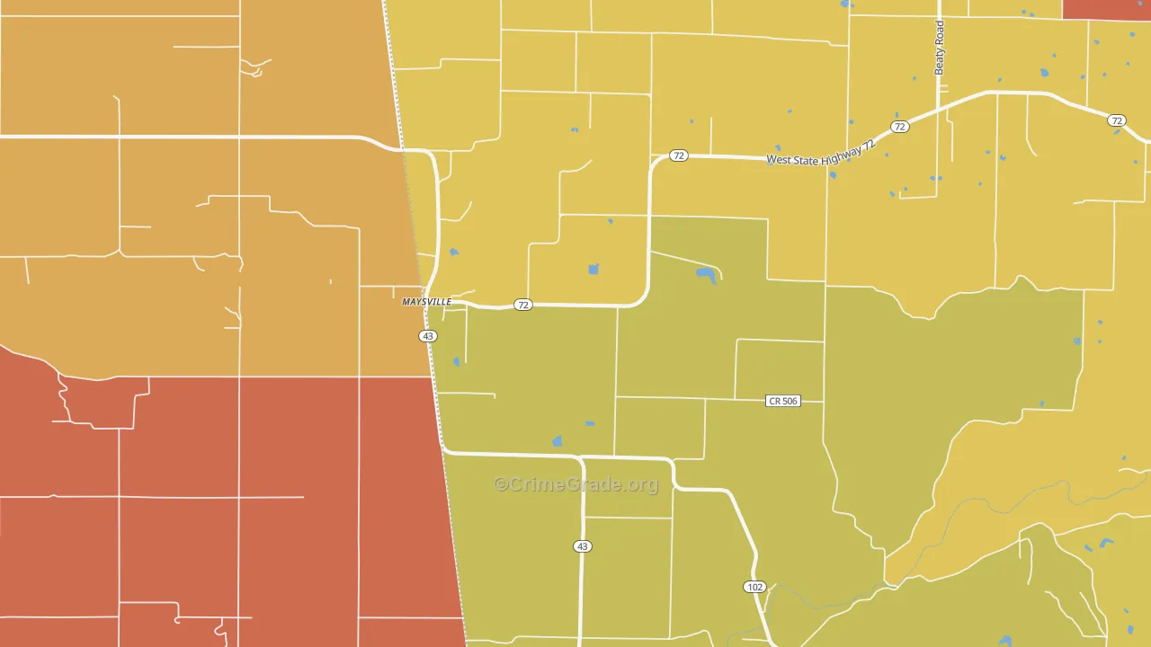 Maysville, AR Map of Robbery Rates