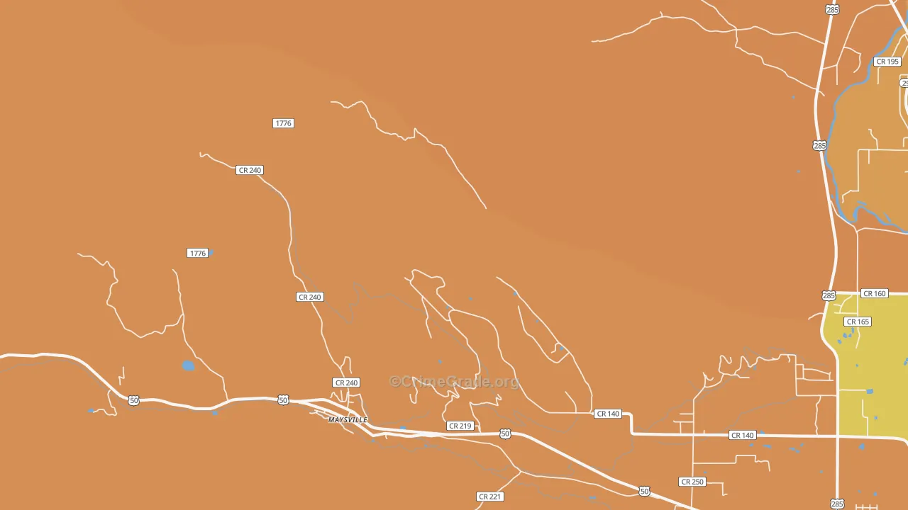 Maysville, CO Map of Robbery Rates