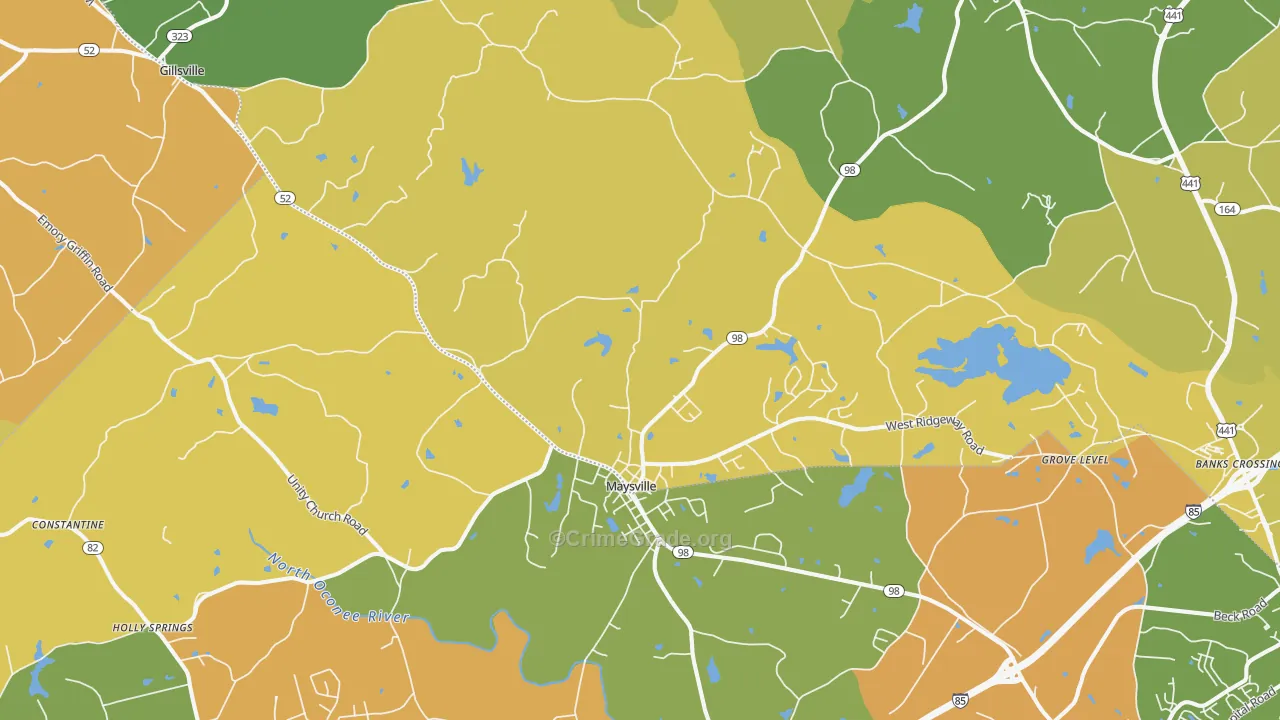 Maysville, GA Map of Robbery Rates