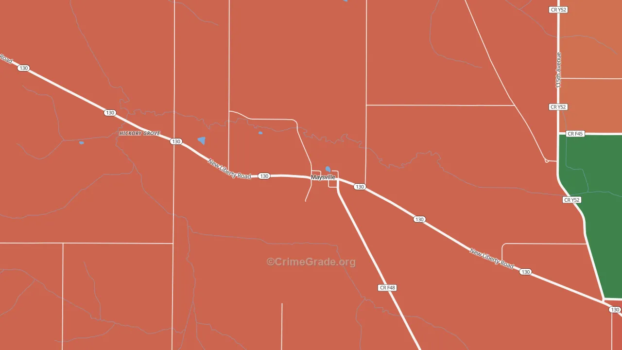 Maysville, IA Map of Robbery Rates