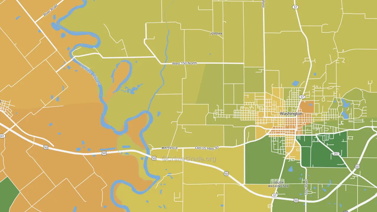 Maysville, IN Map of Robbery Rates