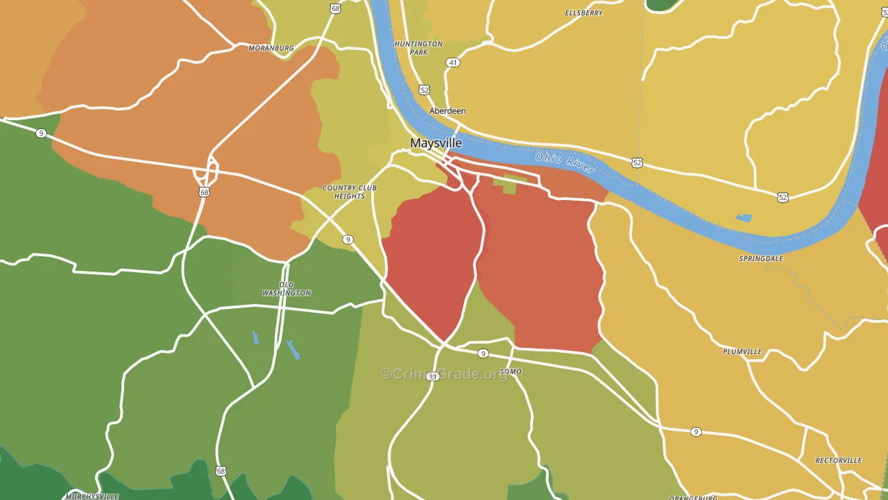 Maysville, KY Map of Robbery Rates