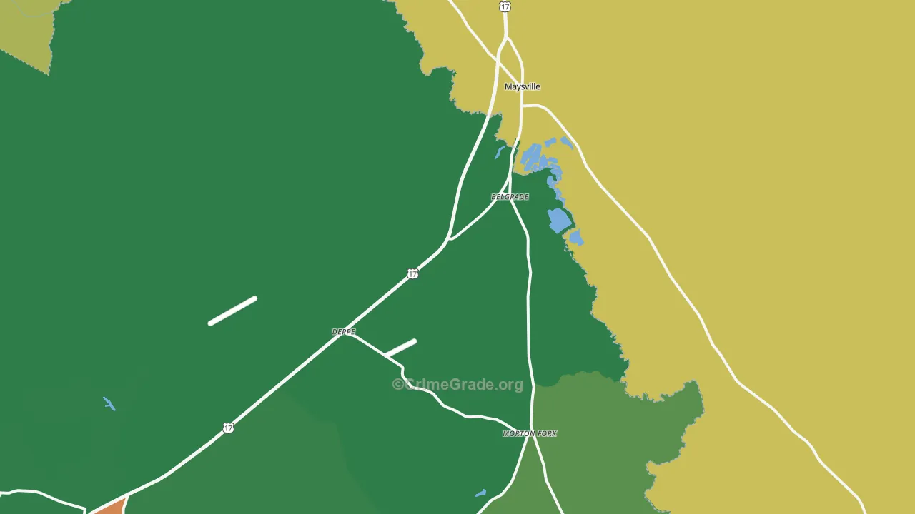 Maysville, NC Map of Robbery Rates