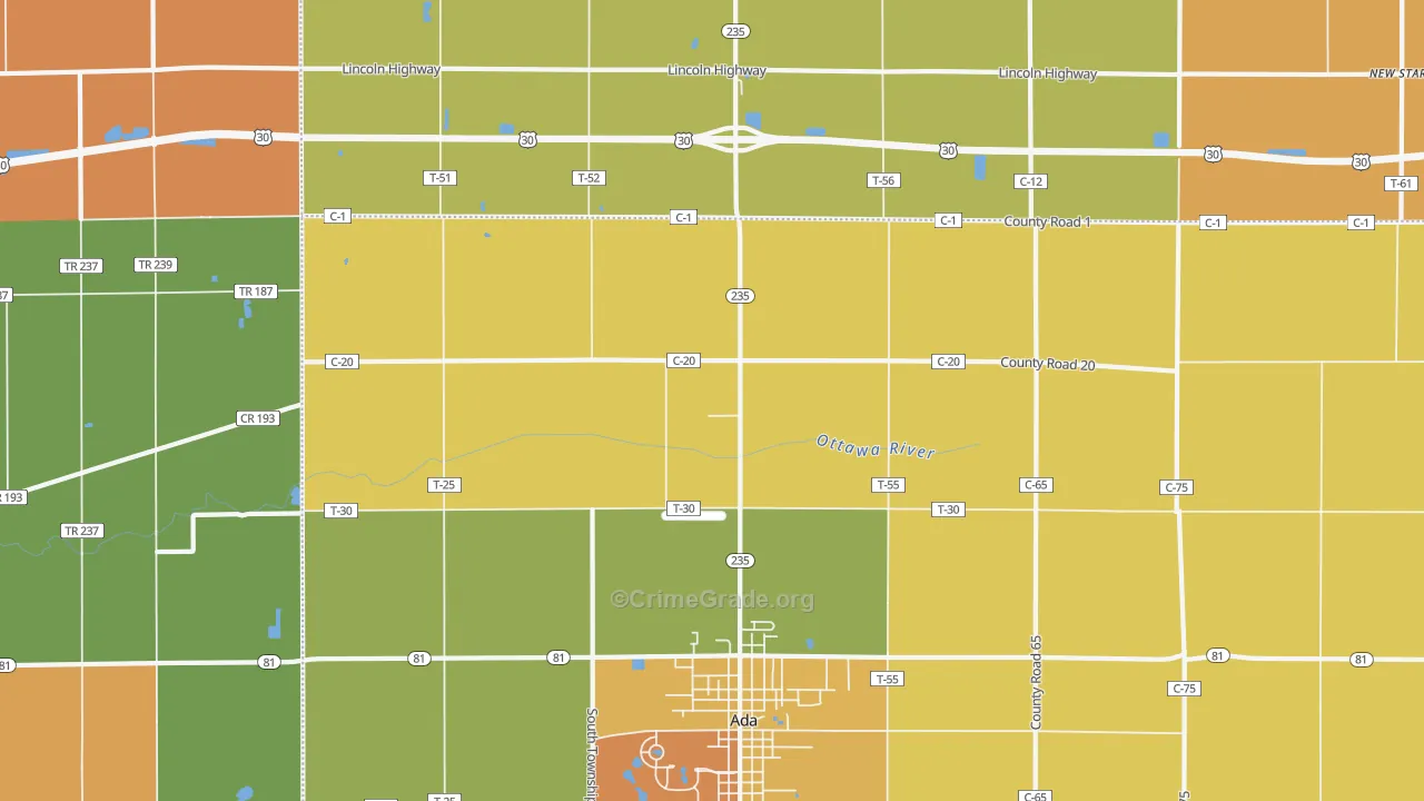 Maysville, OH Map of Robbery Rates