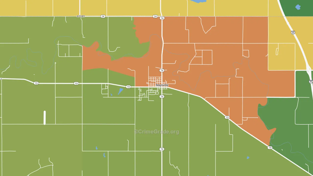 Maysville, OK Map of Robbery Rates