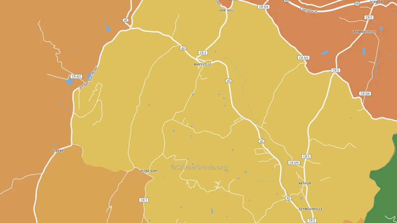 Maysville, WV Map of Robbery Rates