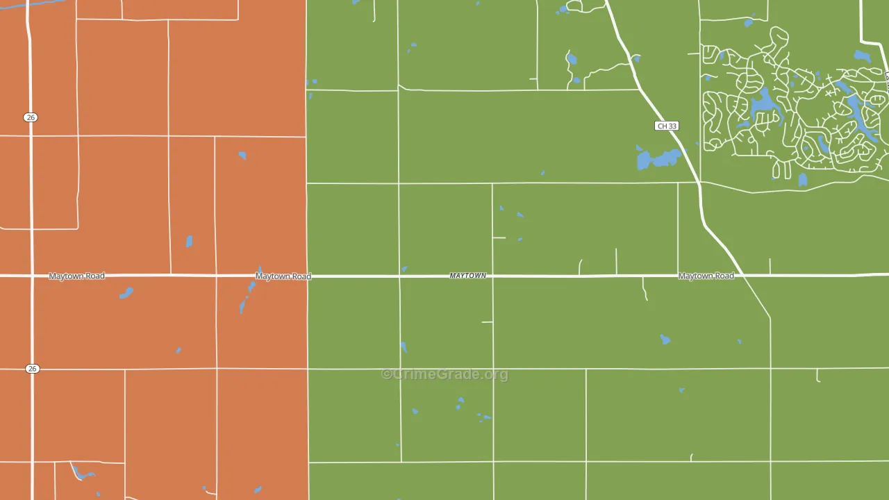 Maytown, IL Map of Robbery Rates