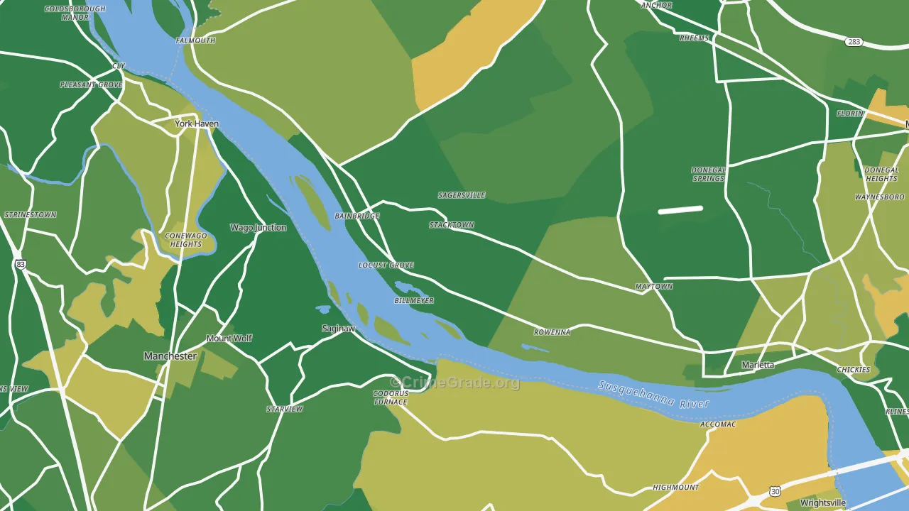Maytown, PA Map of Robbery Rates