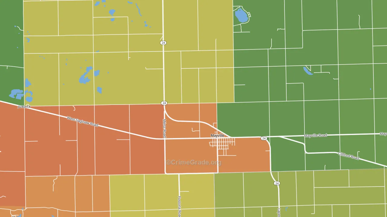Mayville, MI Map of Robbery Rates