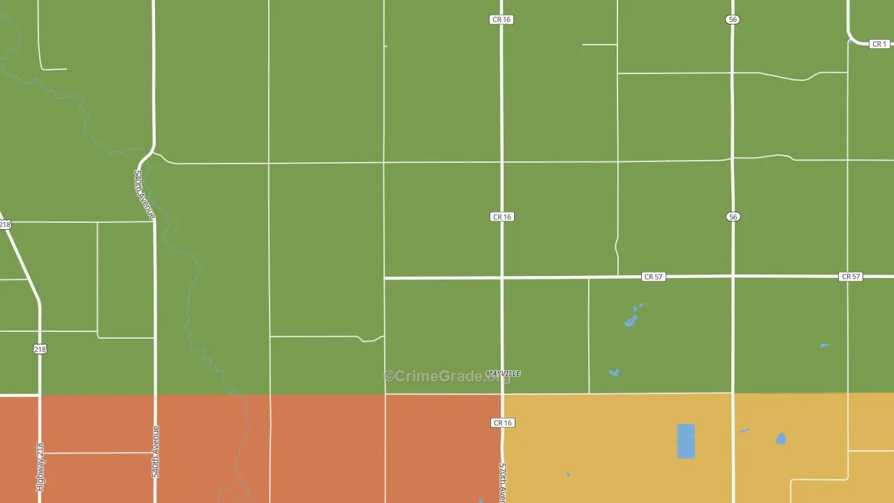 Mayville, MN Map of Robbery Rates