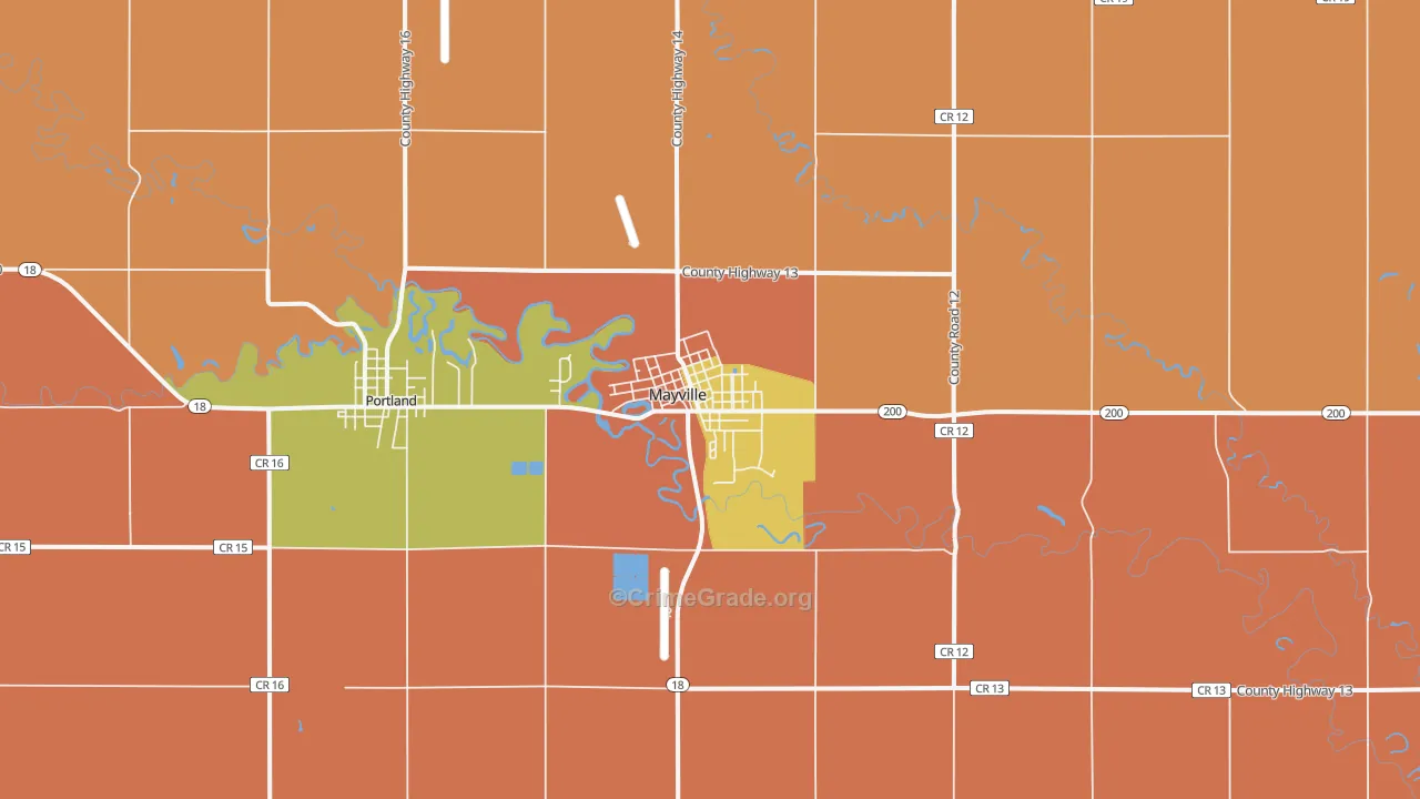 Mayville, ND Map of Robbery Rates