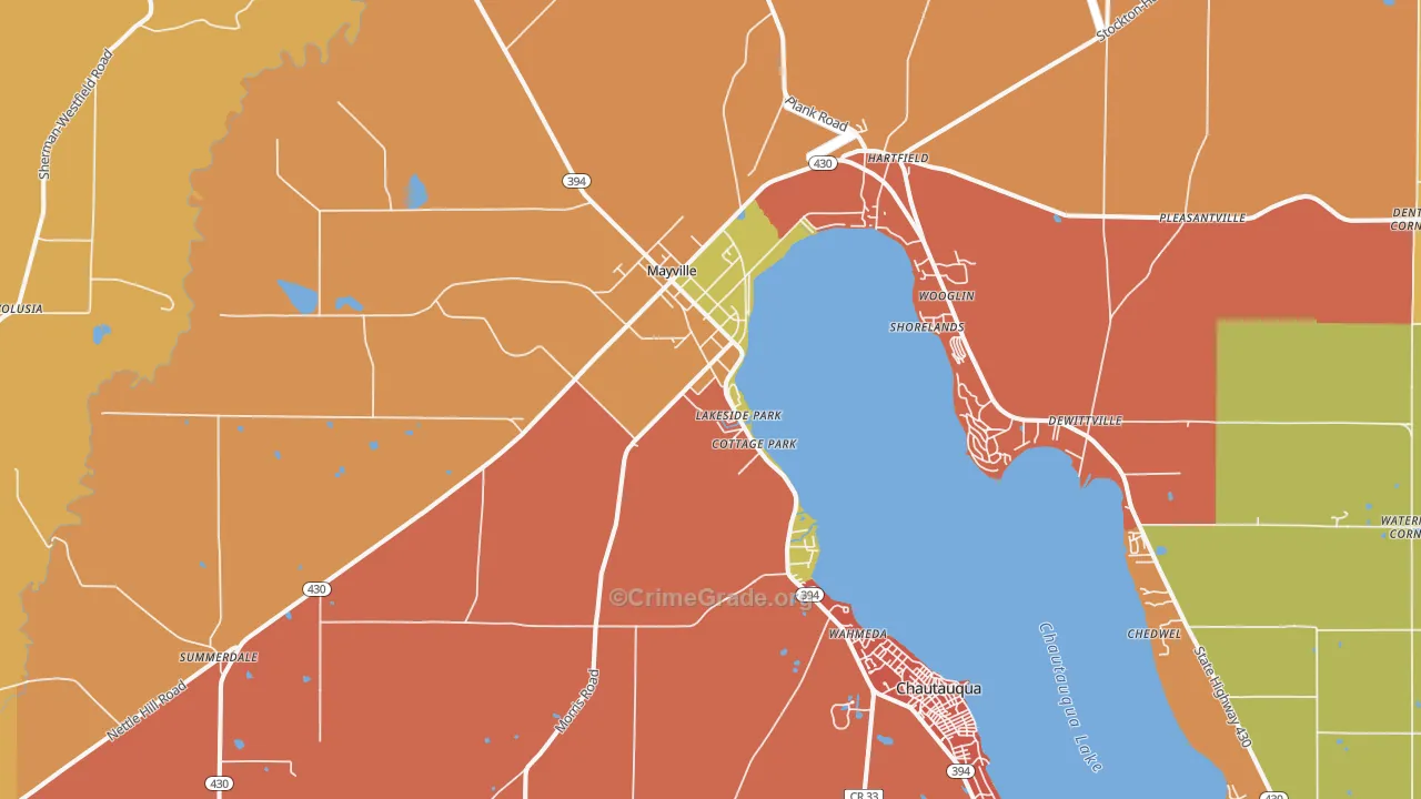 Mayville, NY Map of Robbery Rates
