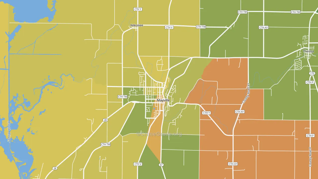 Mayville, WI Map of Robbery Rates