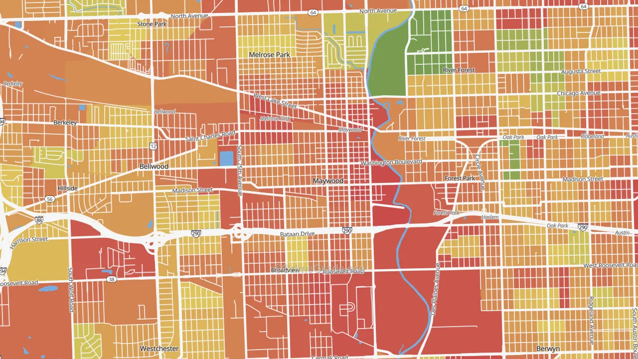 Maywood, IL Map of Robbery Rates