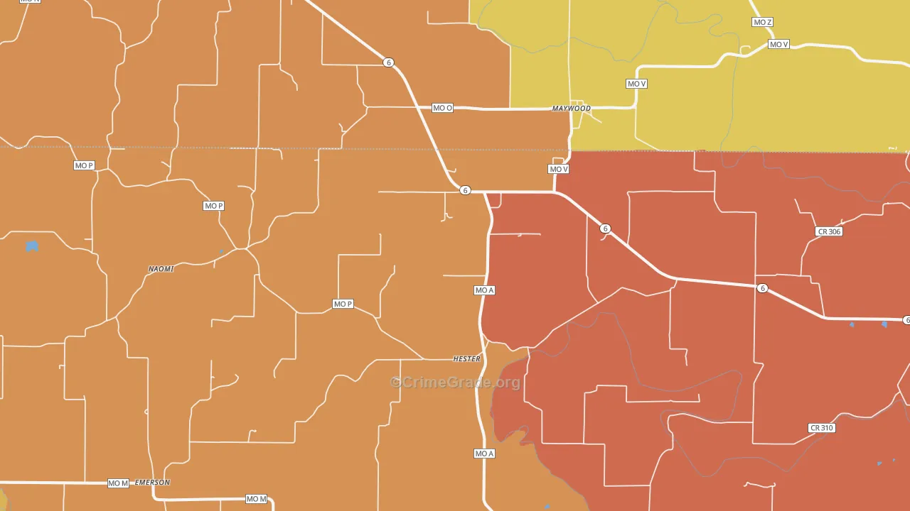 Maywood, MO Map of Robbery Rates
