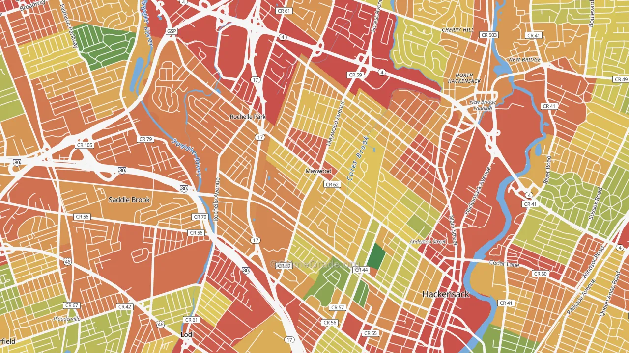 Maywood, NJ Map of Robbery Rates
