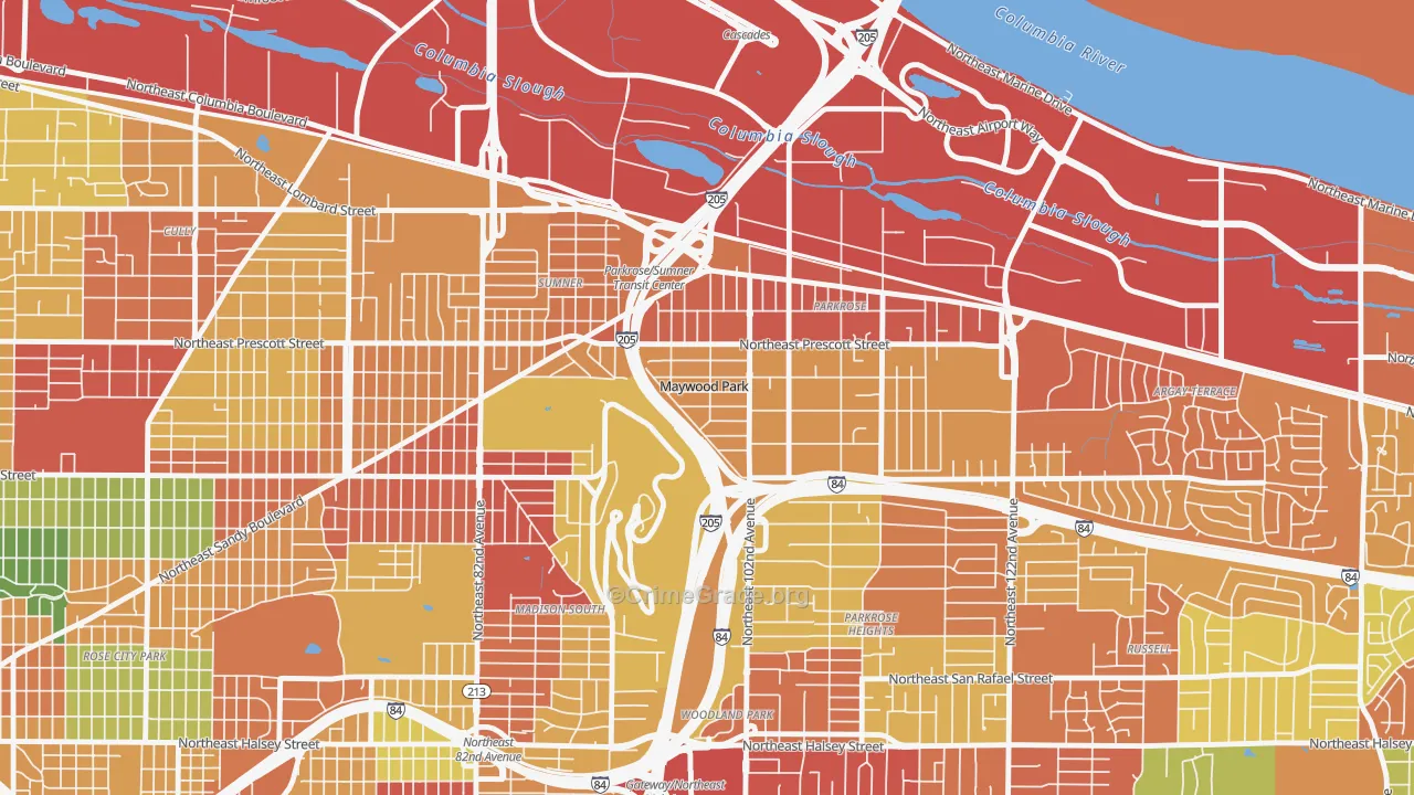 Maywood Park, OR Map of Robbery Rates