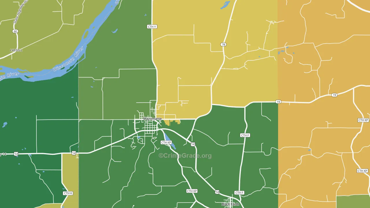 Mazomanie, WI Map of Robbery Rates