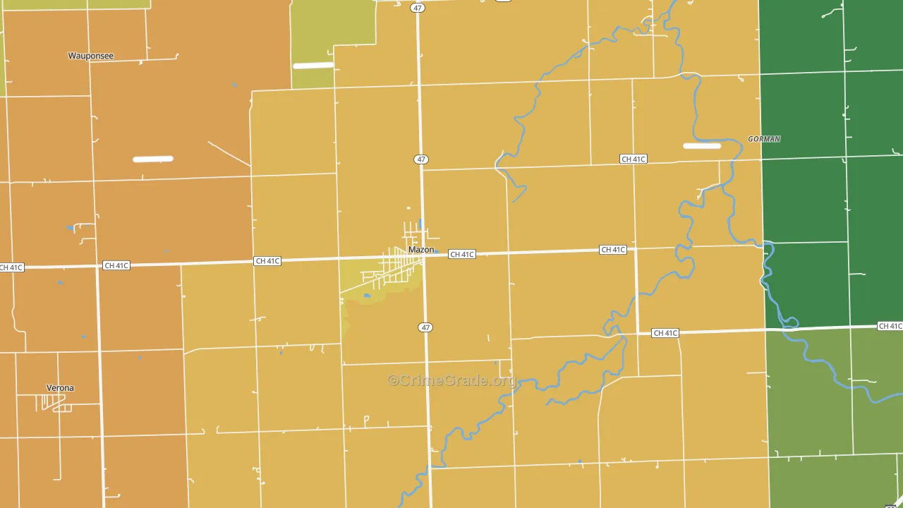 Mazon, IL Map of Robbery Rates