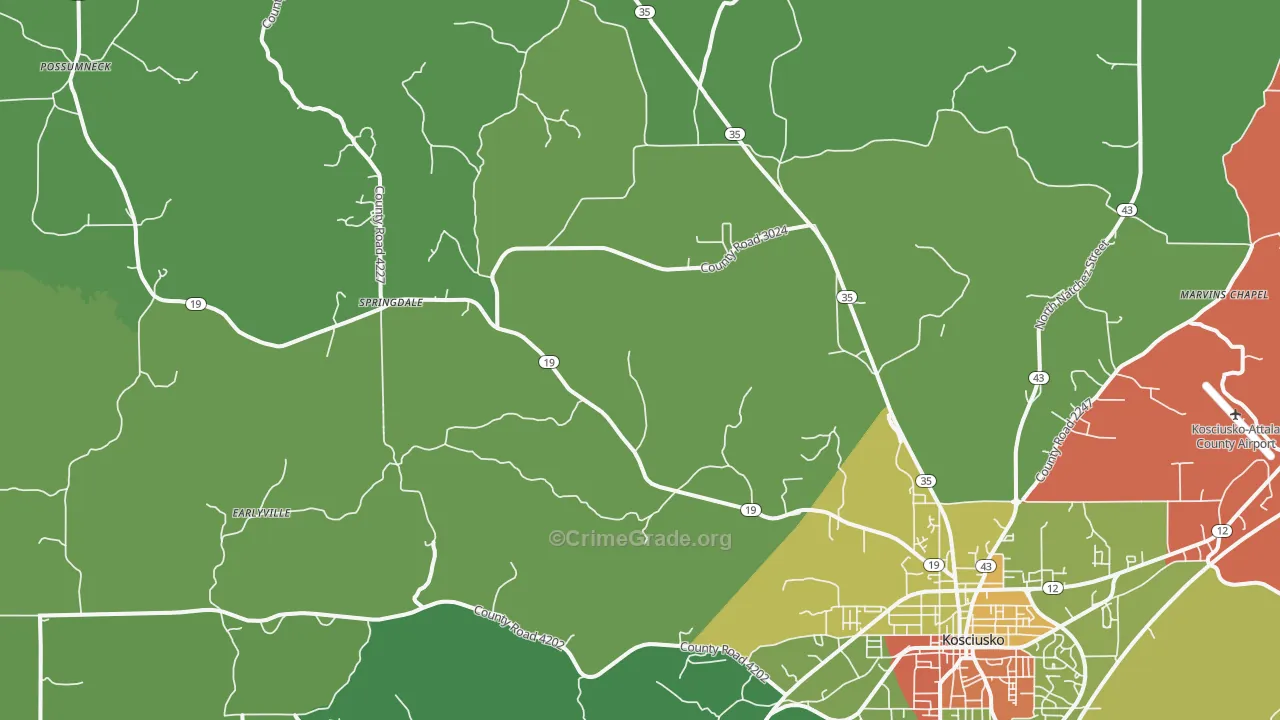 Mc Adams, MS Map of Robbery Rates