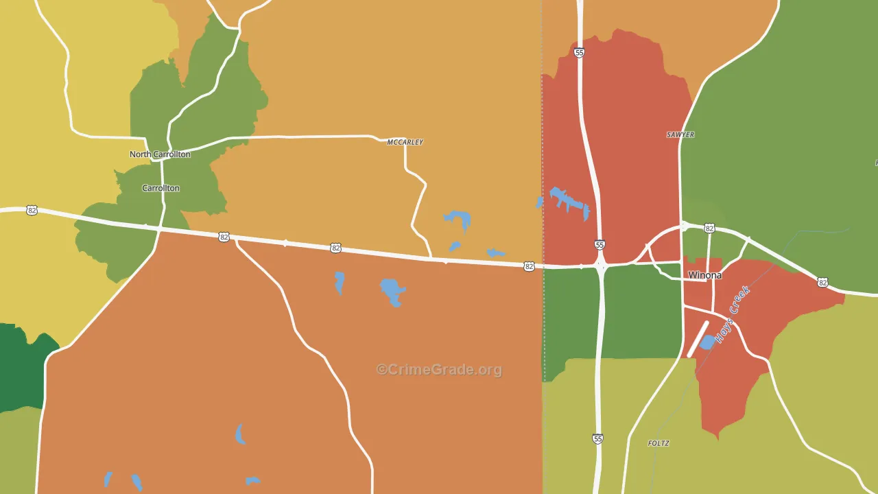 Mc Carley, MS Map of Robbery Rates