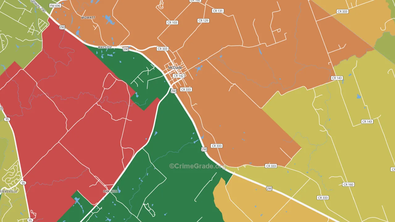 Mc Dade, TX Map of Robbery Rates