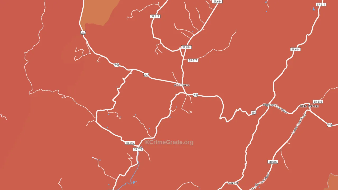 Mc Dowell, VA Map of Robbery Rates