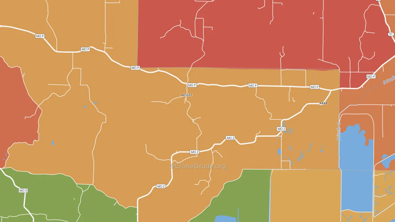 Mc Gee, MO Map of Robbery Rates