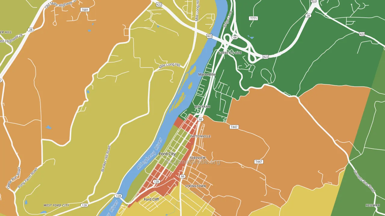 Mc Grann, PA Map of Robbery Rates
