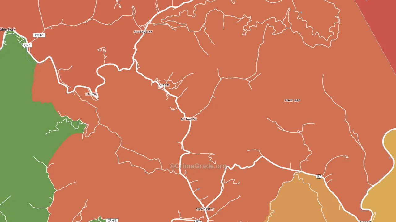 Mc Graws, WV Map of Robbery Rates