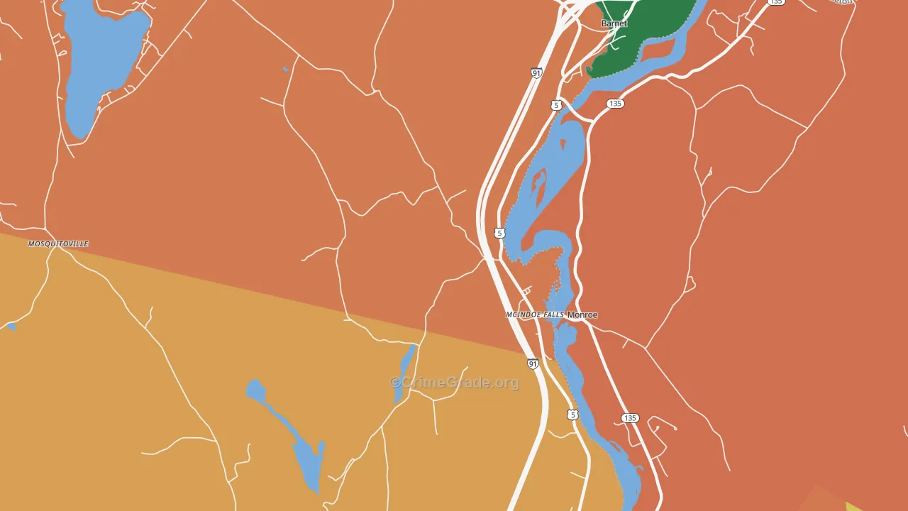 Mc Indoe Falls, VT Map of Robbery Rates