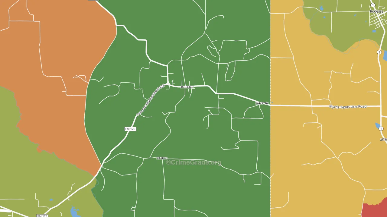 Mc Leod, TX Map of Robbery Rates