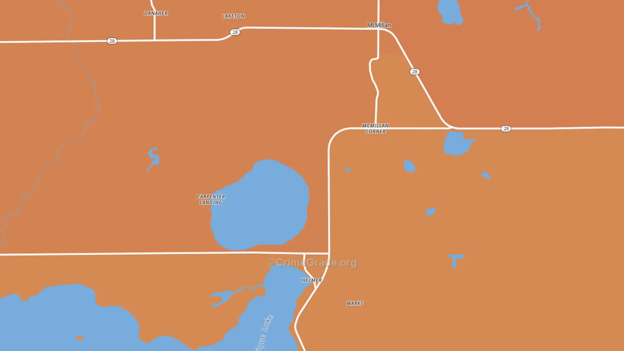 Mc Millan, MI Map of Robbery Rates