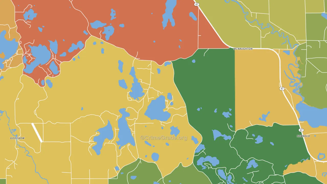 Mc Naughton, WI Map of Robbery Rates