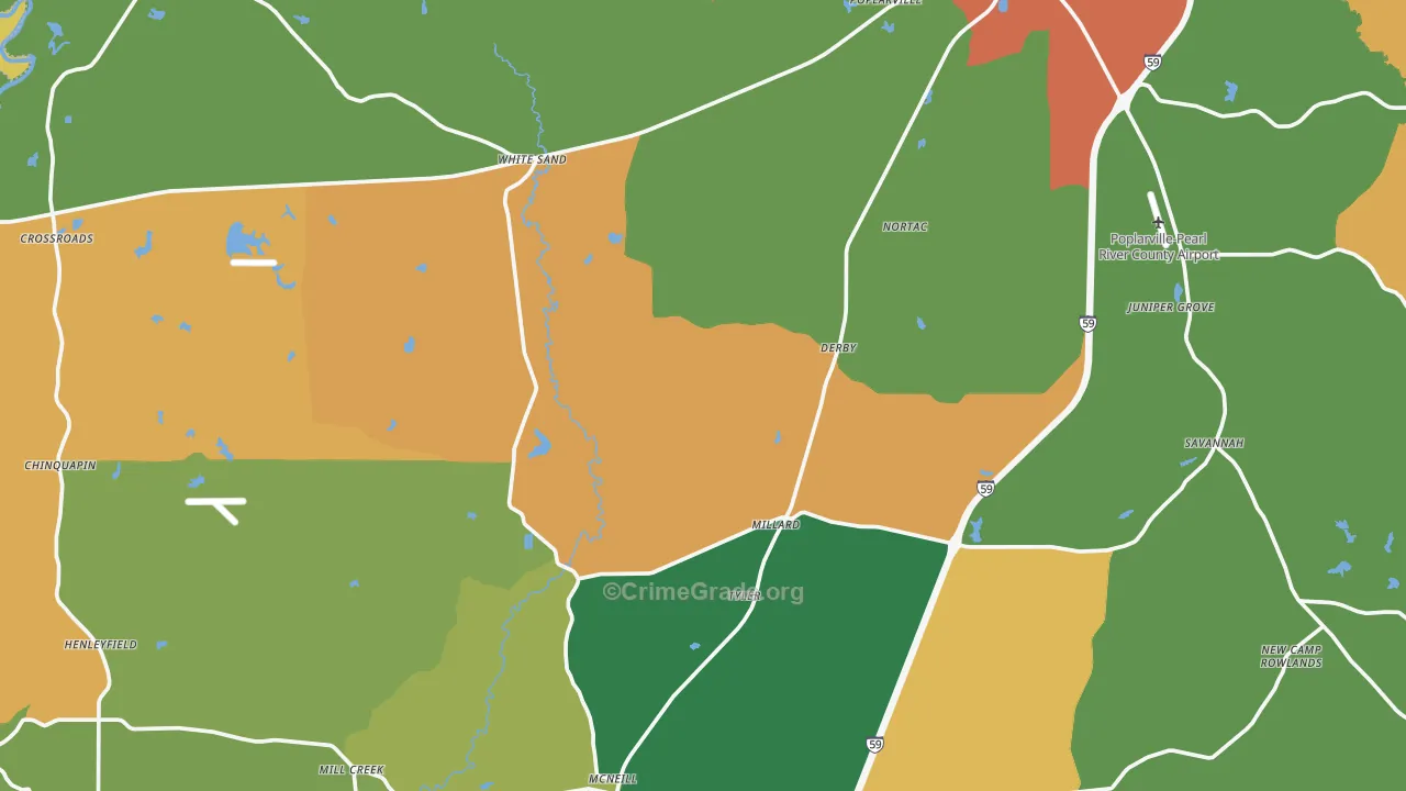 Mc Neill, MS Map of Robbery Rates
