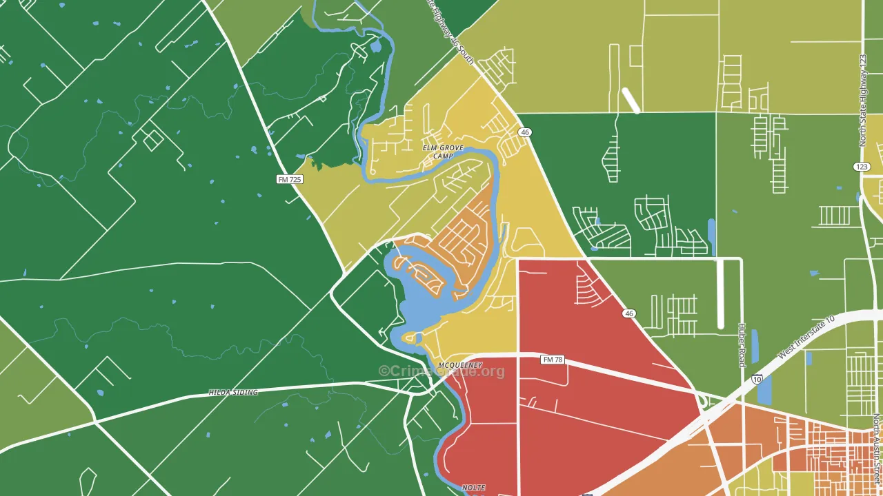 Mc Queeney, TX Map of Robbery Rates