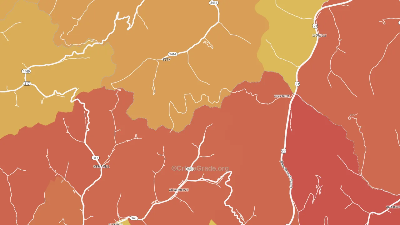 Mc Roberts, KY Map of Robbery Rates