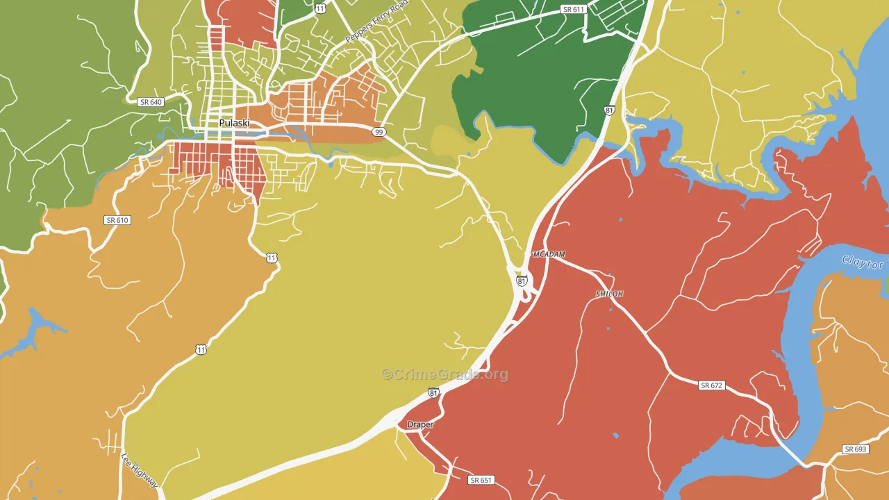 McAdam, VA Map of Robbery Rates