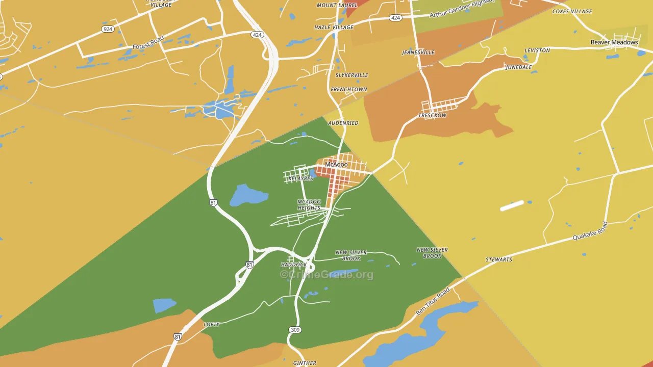Mcadoo, PA Map of Robbery Rates