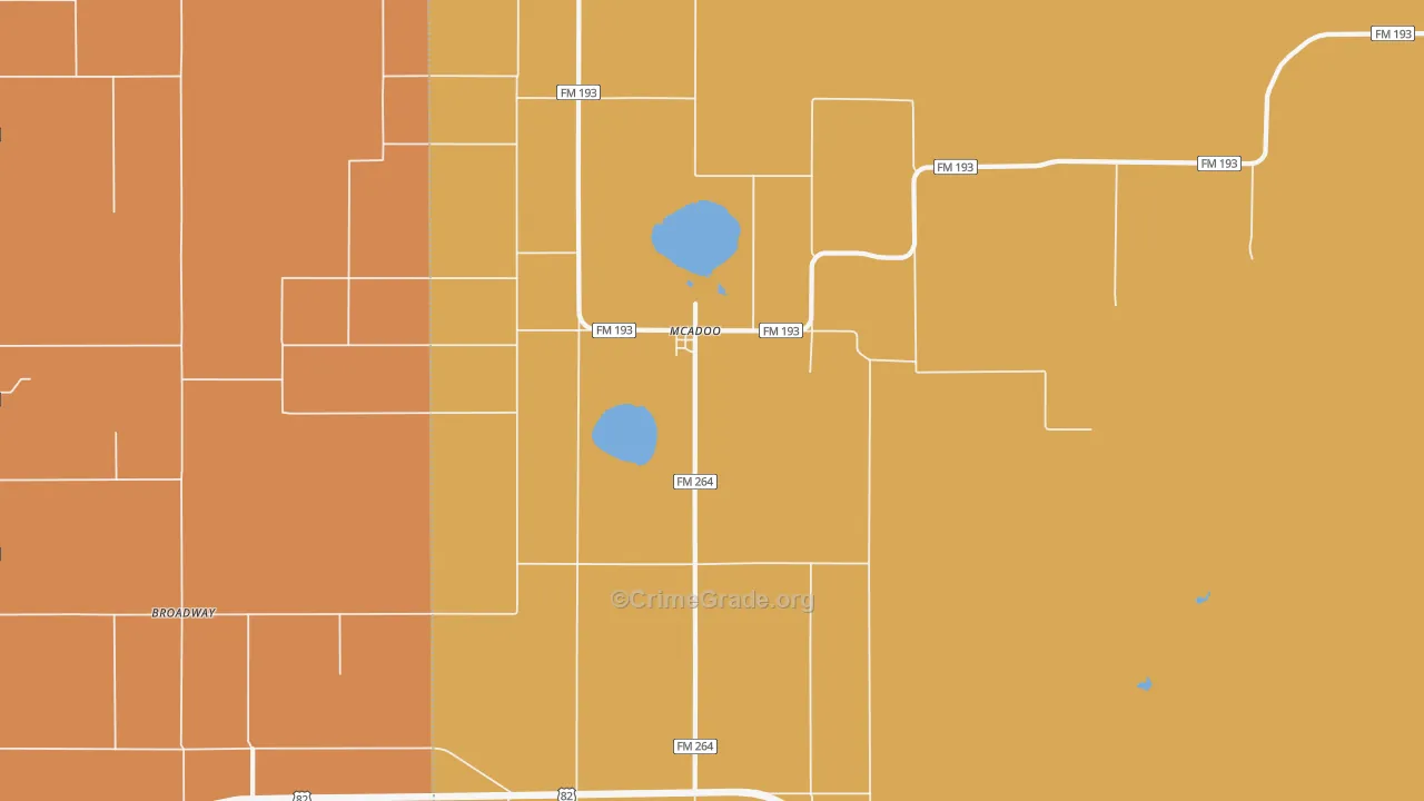 Mcadoo, TX Map of Robbery Rates