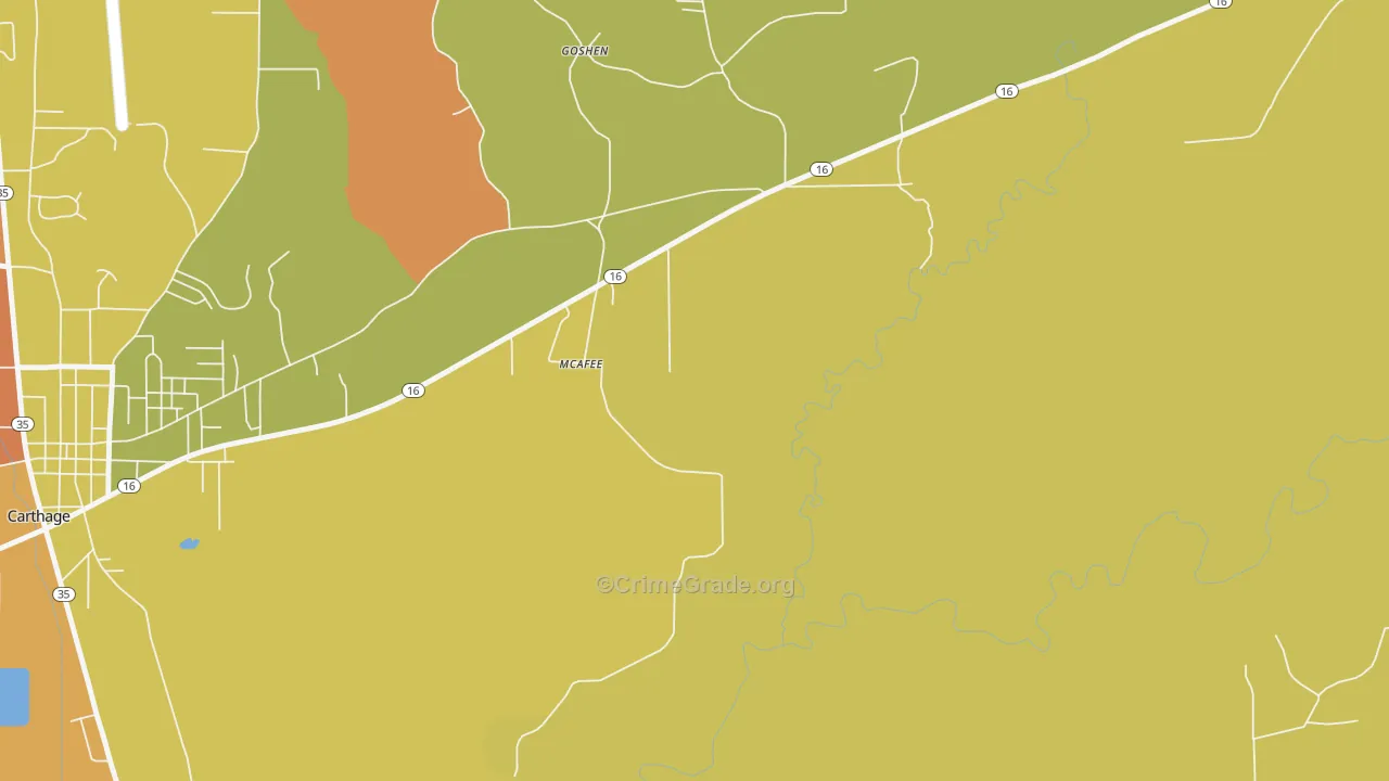 McAfee, MS Map of Robbery Rates