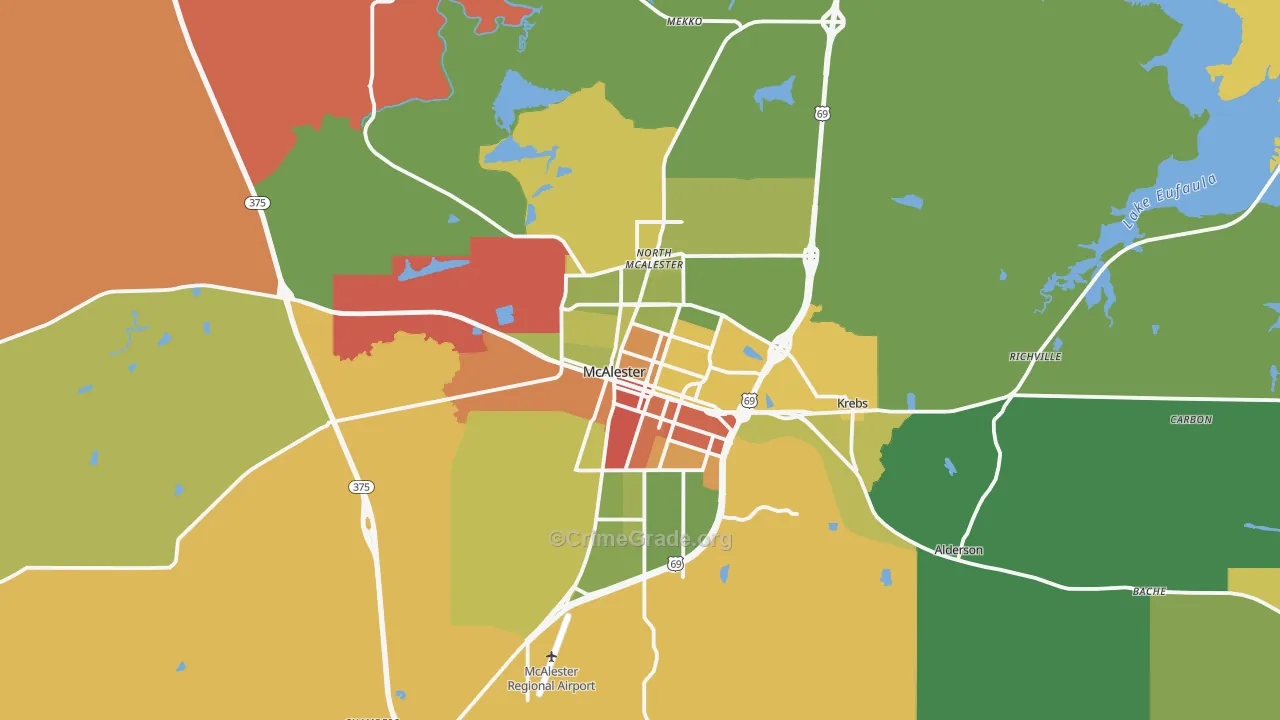 McAlester, OK Map of Robbery Rates