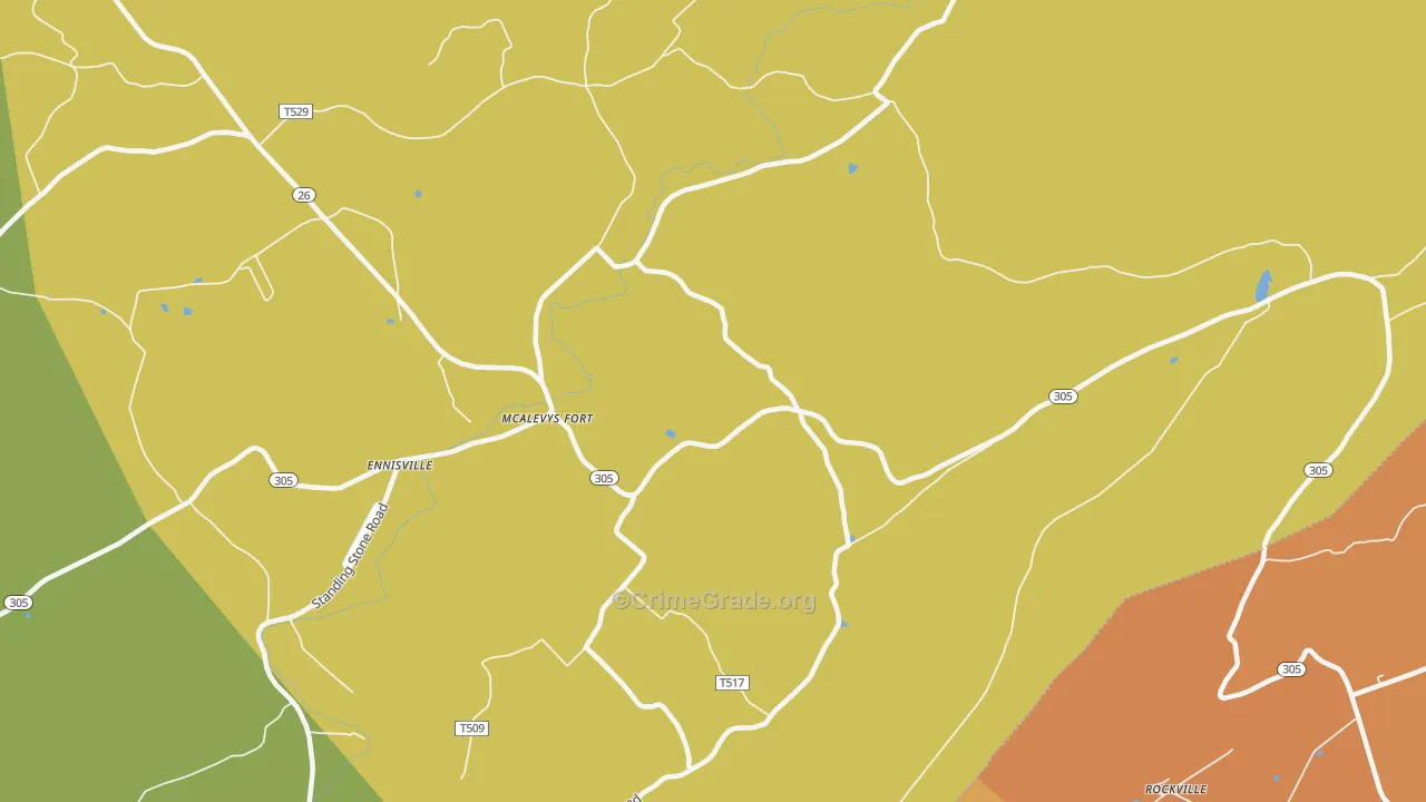McAlevys Fort, PA Map of Robbery Rates