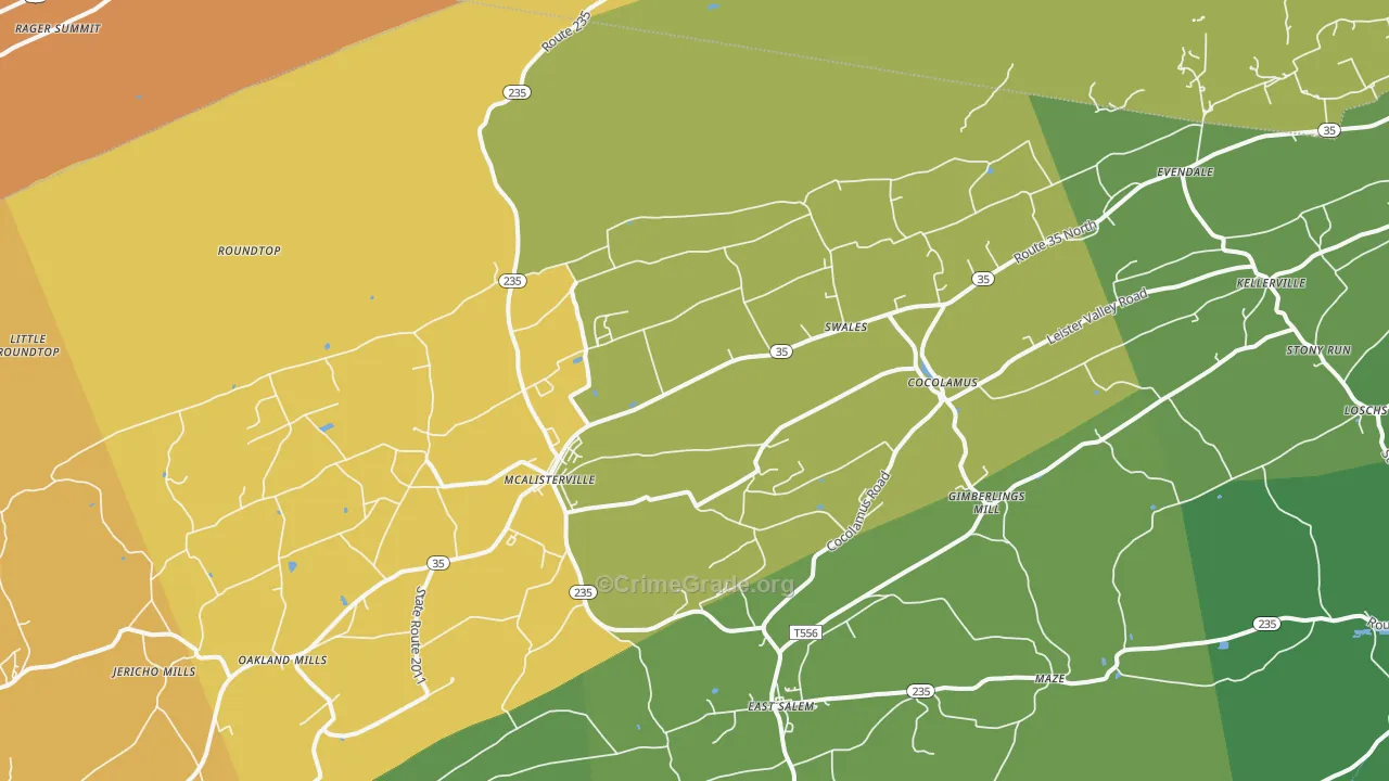 McAlisterville, PA Map of Robbery Rates