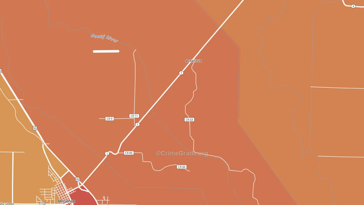 McArthur, AR Map of Robbery Rates