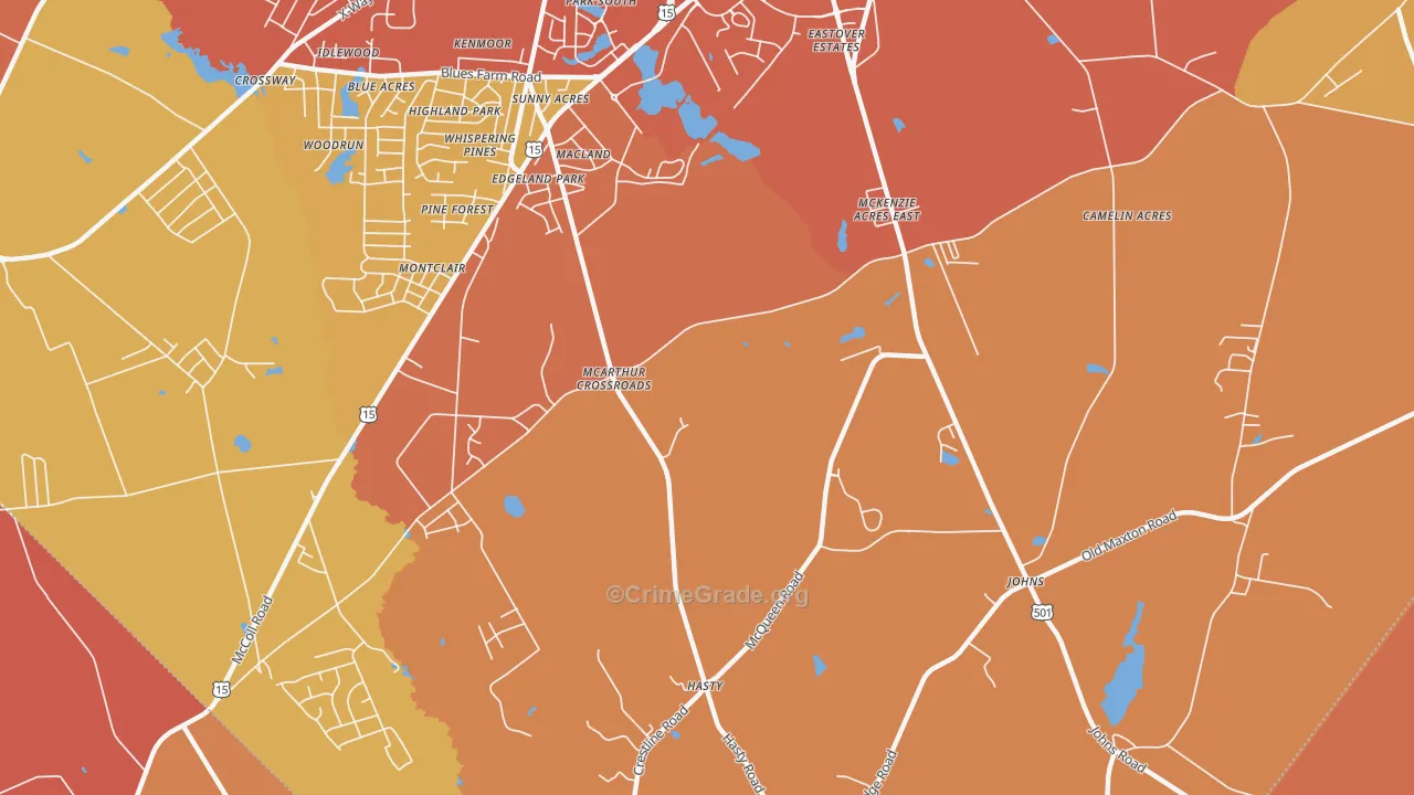 McArthur Crossroads, NC Map of Robbery Rates