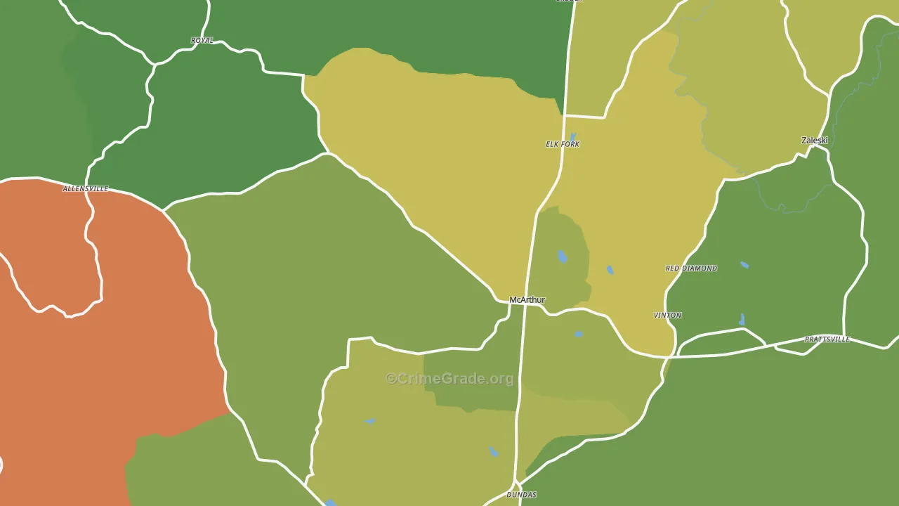 McArthur, OH Map of Robbery Rates