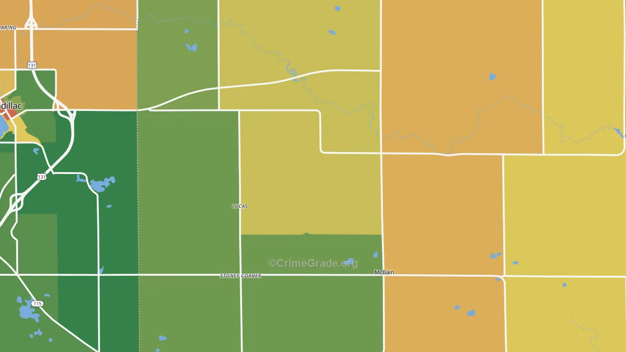 McBain, MI Map of Robbery Rates
