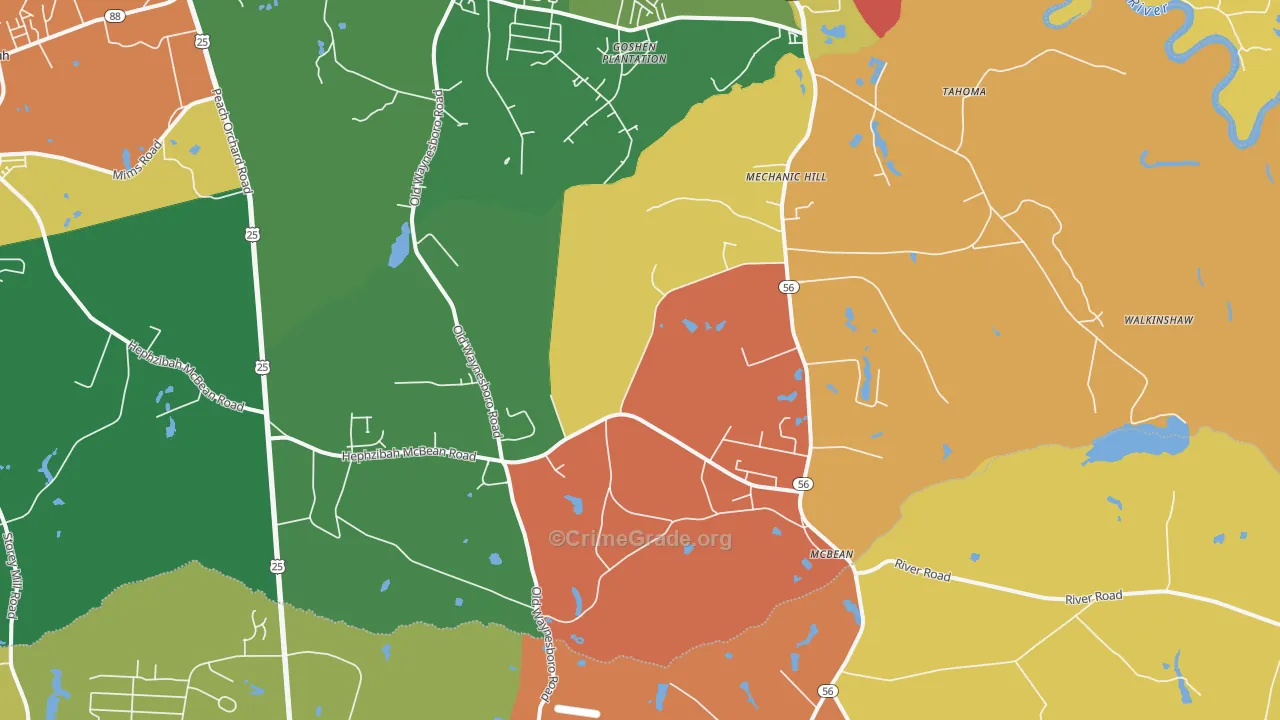 McBean, GA Map of Robbery Rates